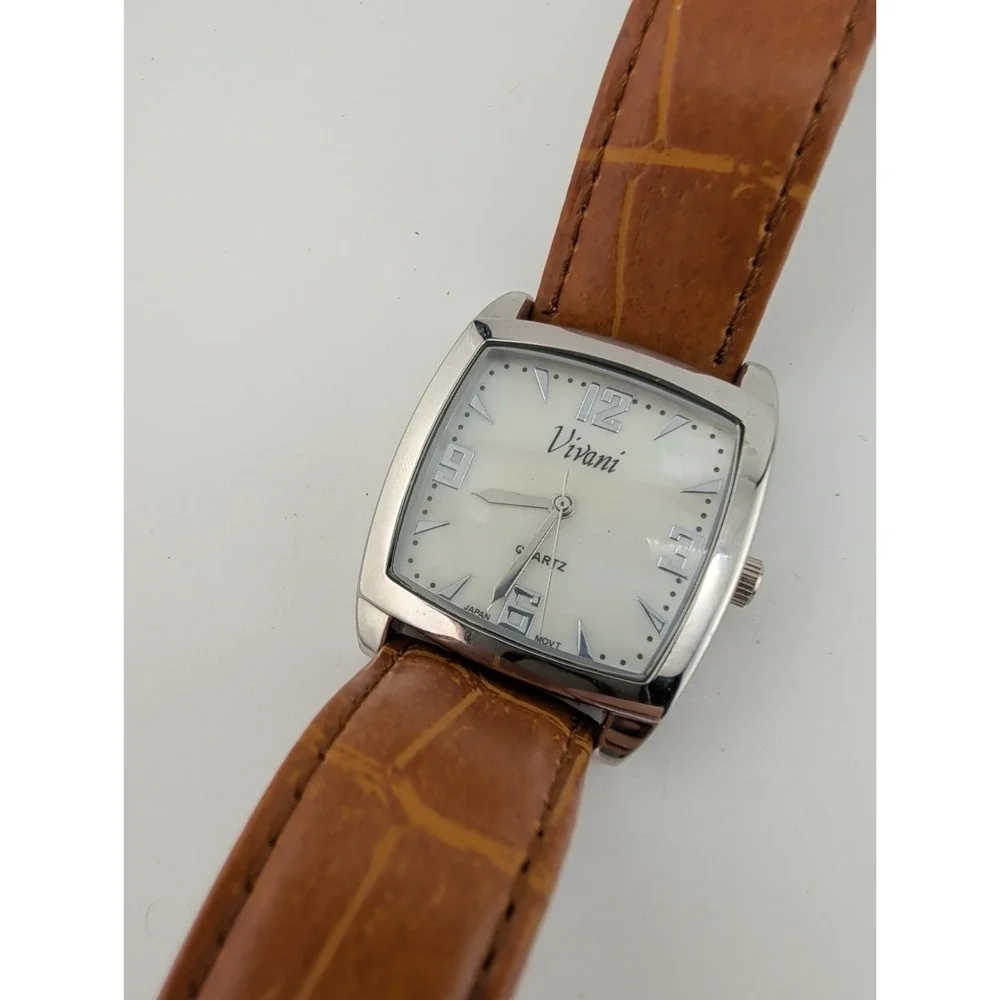 Vivani Women's Watch MOP Dial Silver 32mm Case Brown Band- New Battery